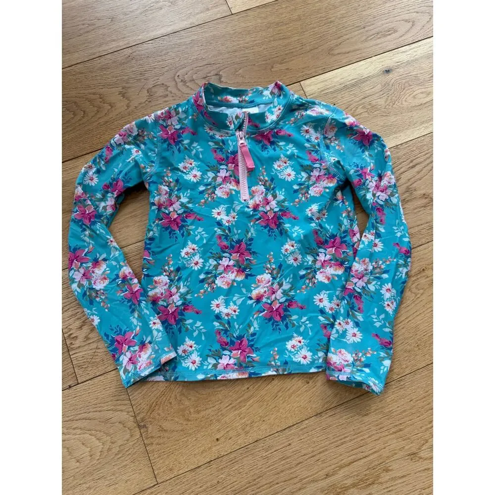 Girls Fancy Me Floral Long Sleeve Zipper Rash Guard Swim Top Size 8 EUC